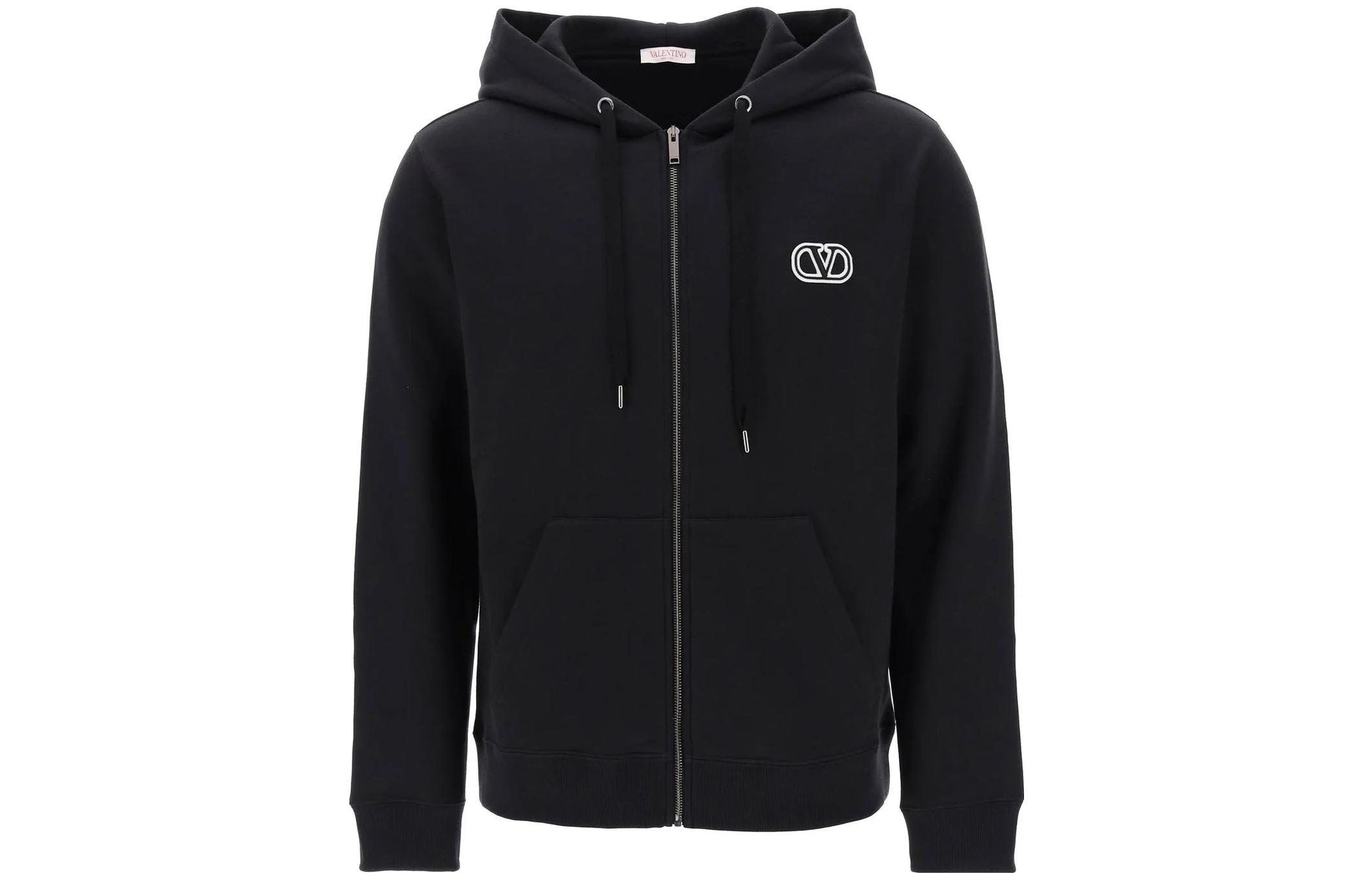 Valentino Black Logo Print Zip-Up Hoodie Long Sleeve 3V3MF11I9LY-0NO