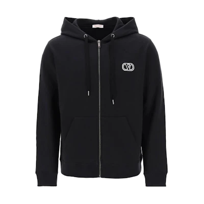 Valentino Black Logo Print Zip-Up Hoodie Long Sleeve 3V3MF11I9LY-0NO