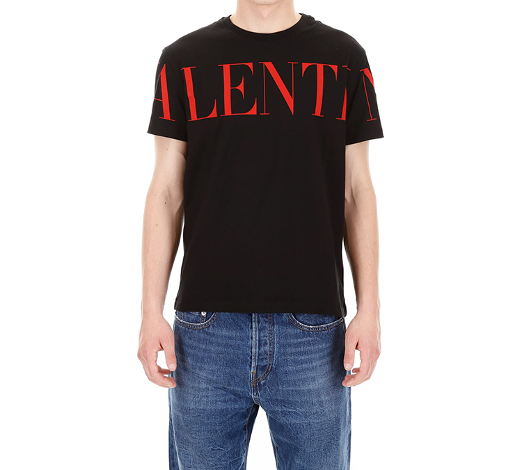 Sizing Valentino Kaos Pendek Hitam dengan Logo Terprint SV3MG03B5FN0NR