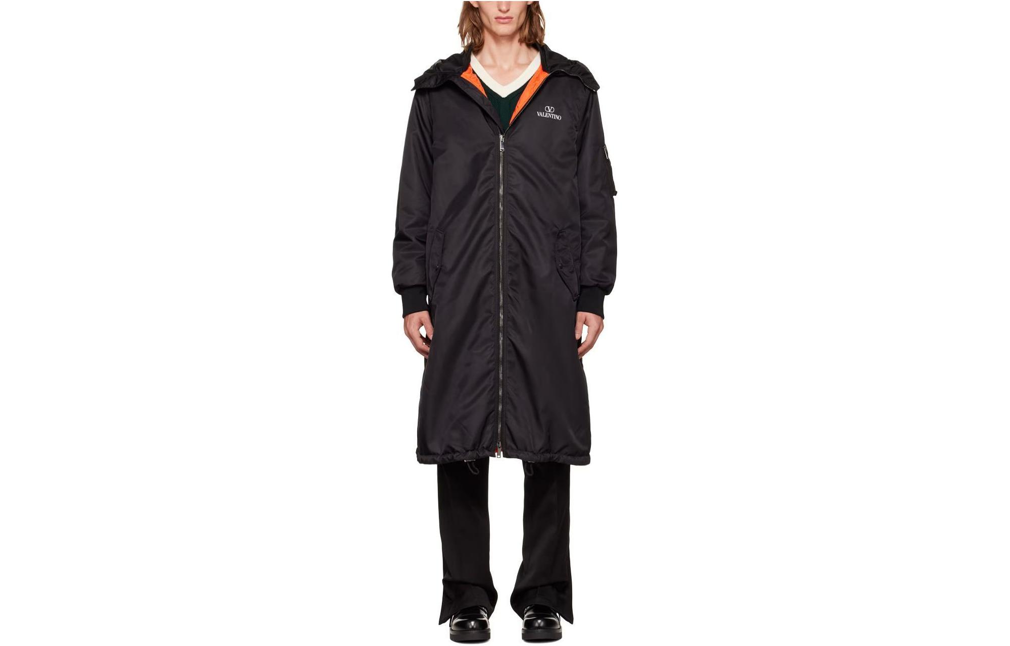 Valentino Black Long Cotton Jacket with Logo Embroidery 1V3CKD008JE0NO