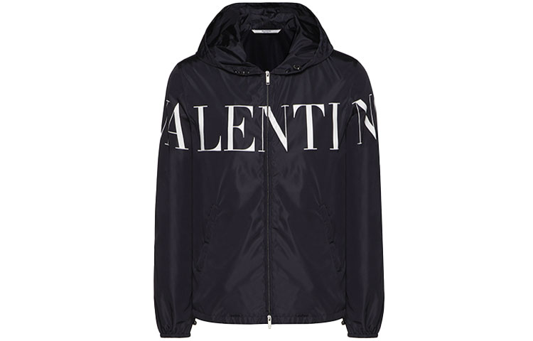 Valentino Black Nylon Windbreaker Jacket with Logo Print UV3CI3555ATNB4