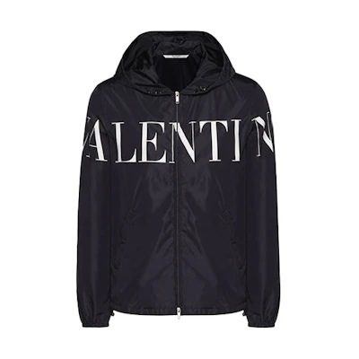 Valentino Black Nylon Windbreaker Jacket with Logo Print UV3CI3555ATNB4