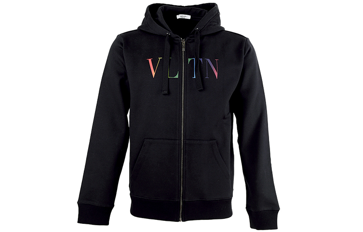 Valentino Black Printed Long-Sleeve Hoodie for Men VV3MF11I73B20T