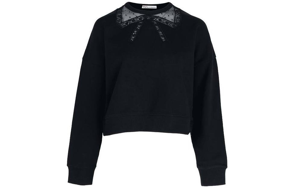 Valentino Black Solid Bow Tie Crewneck Long-Sleeve Pullover Sweater 1R3MF10Q6LK-0NO