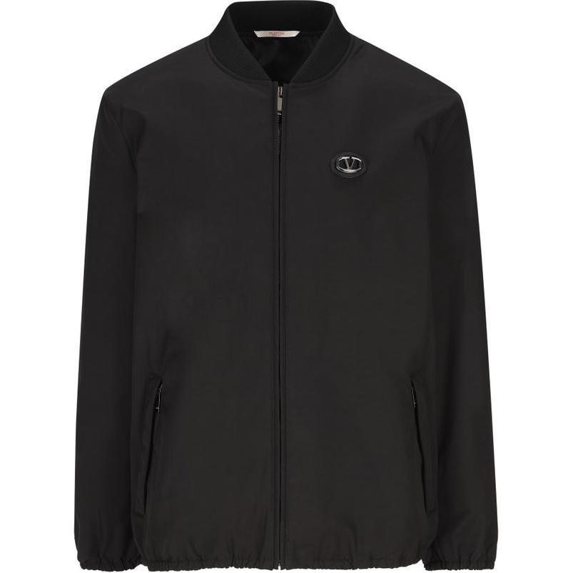 Valentino Black Solid Zip-Up Logo Jacket with Stand Collar Long Sleeves 5V3CIO55CKV0NO