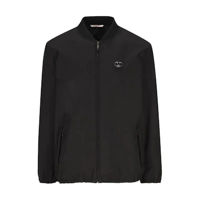 Valentino Black Solid Zip-Up Logo Jacket with Stand Collar Long Sleeves 5V3CIO55CKV0NO