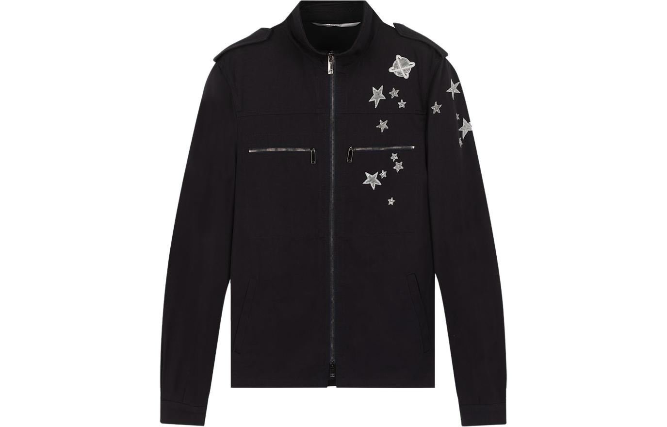 Valentino Black Star Sequin Embroidered Zip-Up Jacket TV3CJCNY6D6598