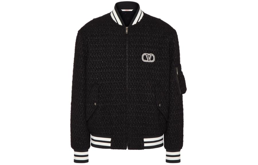 Valentino Black Striped Zip-Up Baseball Collar Jacket VCIF159V40NO