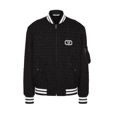 Valentino Black Striped Zip-Up Baseball Collar Jacket VCIF159V40NO