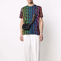 Lookbook Valentino Black T-Shirt with Rainbow Logo Print. VV3MG08J73T20K