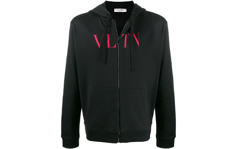 Valentino Black Zip-Up Hoodie Jacket with Logo Print TV3MF11I3TV0NR