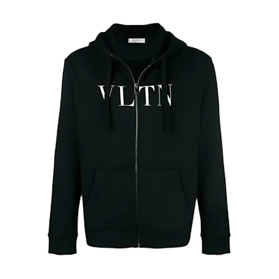 Valentino Black Zip-Up Hoodie with Letter Logo Print SV3MF11I3TV0NO