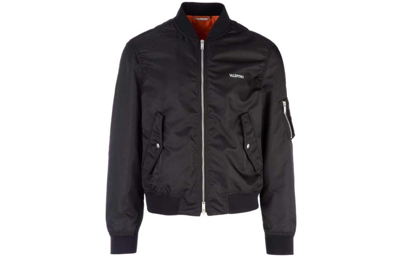 Valentino Black Zip-Up Jacket with Logo Print Long Sleeves QV0CIC802KP0NO