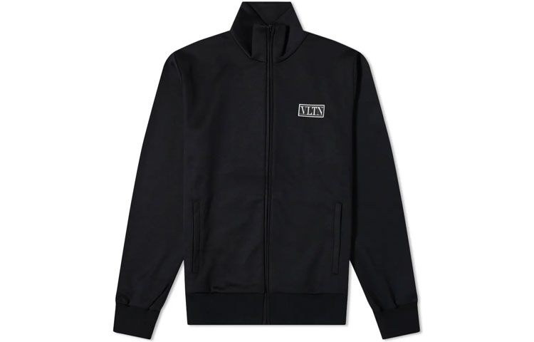 Valentino Black Zip-Up Lettered Collar Long Sleeve Sweatshirt WV3MF19Q7ML0NO