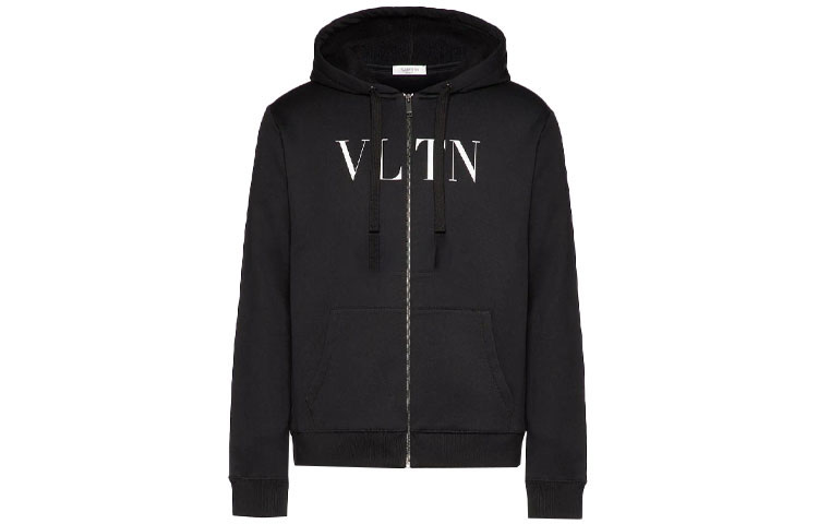 Valentino Black Zip-Up Sweatshirt with Logo Print TV3MF11I3TV0NO