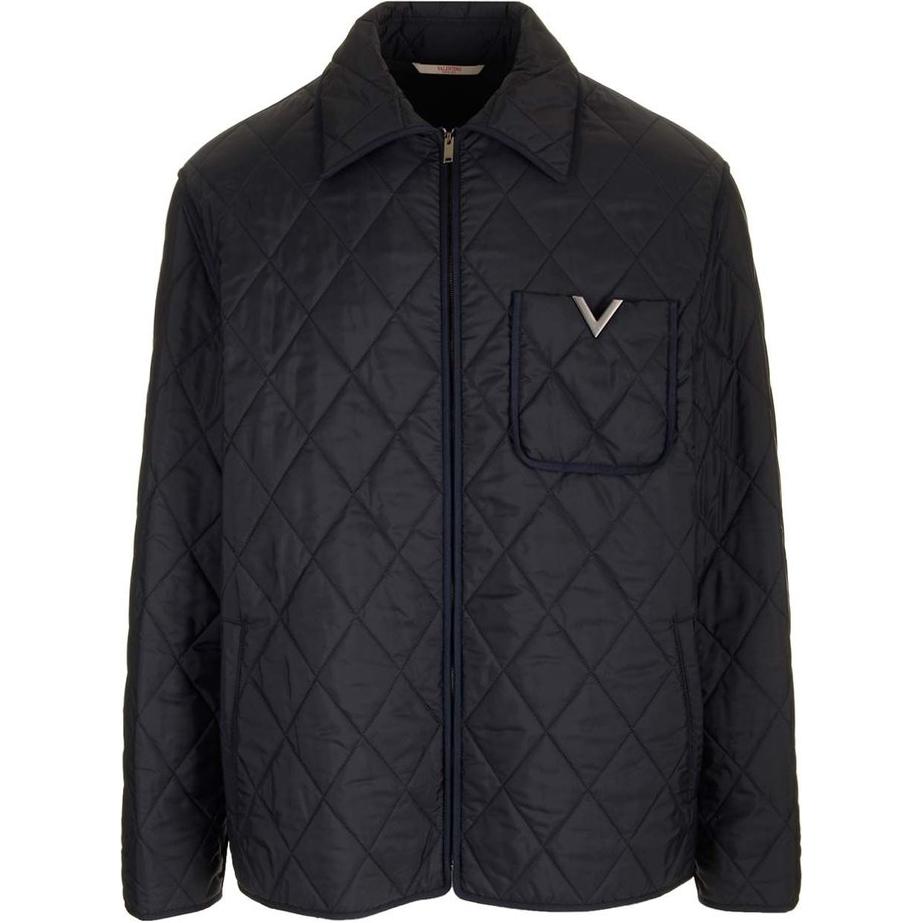 Valentino Blue Fitted Zipper Long-Sleeve Jacket with Collar 5V3CJK15AAA598