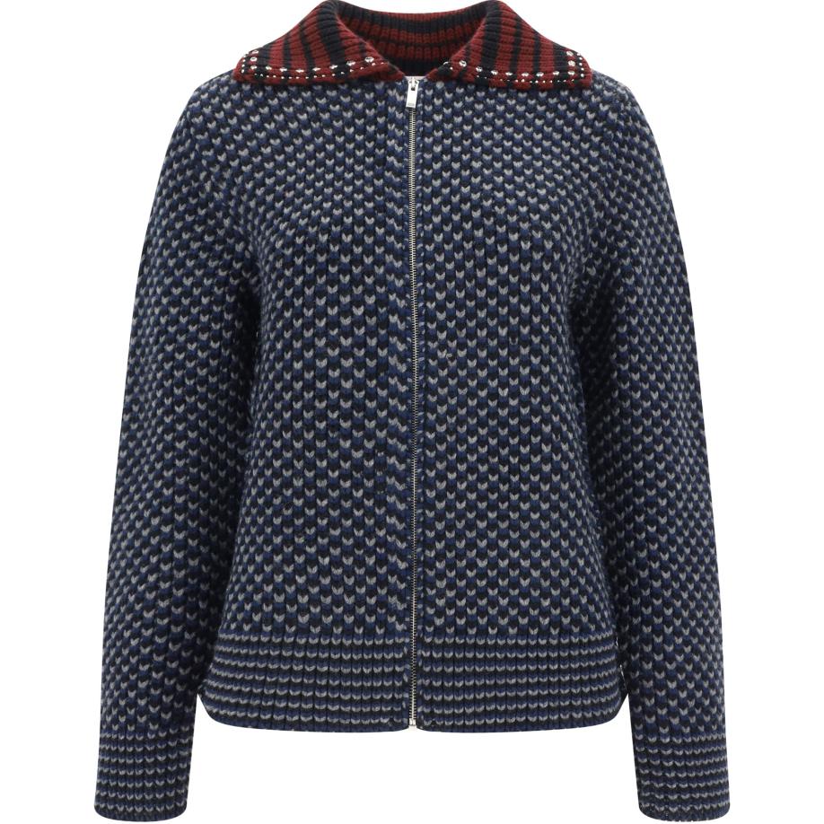 Valentino Blue Full-Print Long Sleeve Zip Jacket with Lapel Collar 5V3K300AAC1ZDG