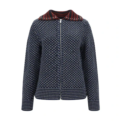 Valentino Blue Full-Print Long Sleeve Zip Jacket with Lapel Collar 5V3K300AAC1ZDG