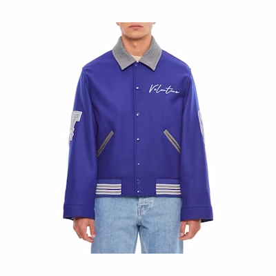 Valentino Blue Jacket with Letter Embroidery and Button-Up Design 2V3CIM1591EV2C