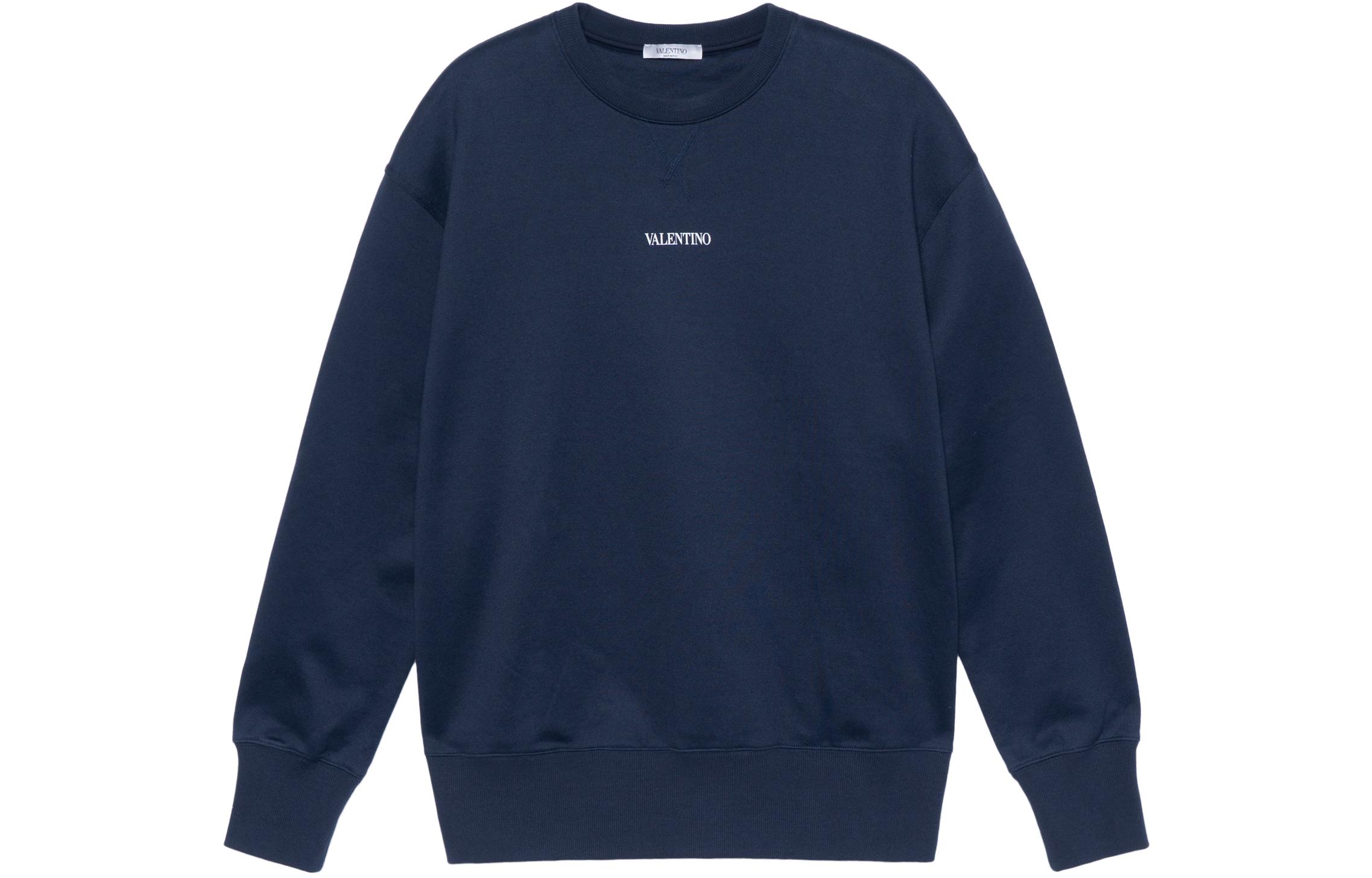 Valentino Blue Letter Embroidered Pullover Casual Sweatshirt WV3MF18W7GF022