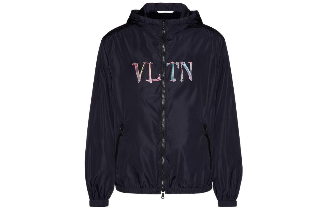 Valentino Blue Letter Print Hooded Windbreaker Jacket VV3CI368710-20J