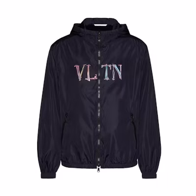 Valentino Blue Letter Print Hooded Windbreaker Jacket VV3CI368710-20J