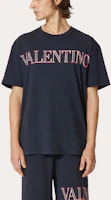 Shop Valentino Blue Logo Print Casual Crew Neck Short Sleeve T-Shirt XV3MG11H85MD98