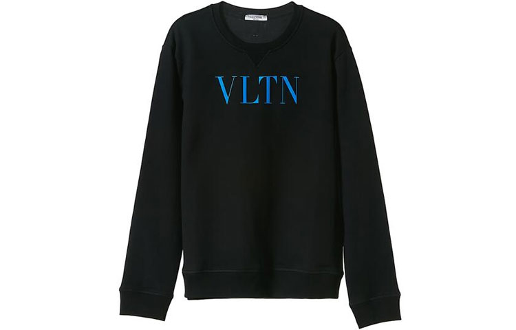 Valentino Blue Logo Print Crewneck Sweatshirt Black UV3MF10G3TV55D