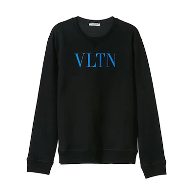 Valentino Blue Logo Print Crewneck Sweatshirt Black UV3MF10G3TV55D