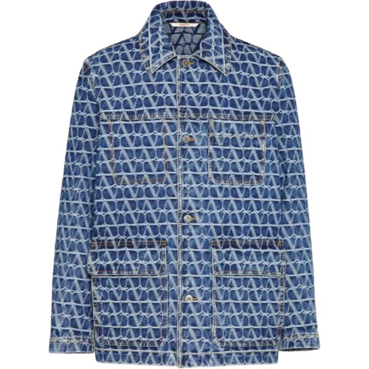 Valentino Blue Logo Print Long-Sleeve Button-Up Jacket VDC03QA9E558