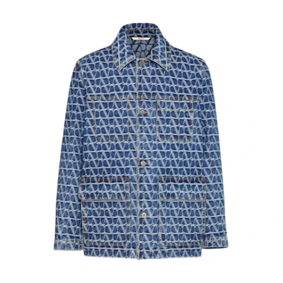 Valentino Blue Logo Print Long-Sleeve Button-Up Jacket VDC03QA9E558
