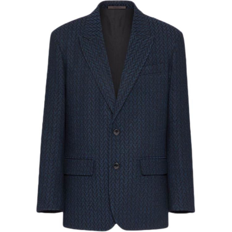 Valentino Blue Solid Wool Blazer with Optical Pattern Design WV3CEC057H5T36