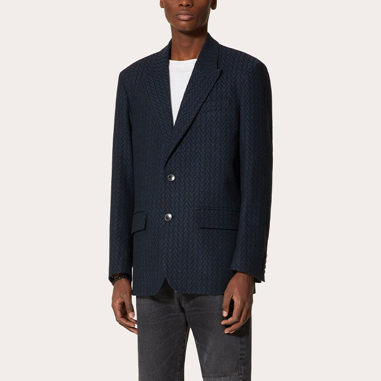 Lookbook ヴァレンティノ ブルー 無地 ウール ブレザー オプティカル柄 デザイン WV3CEC057H5T36