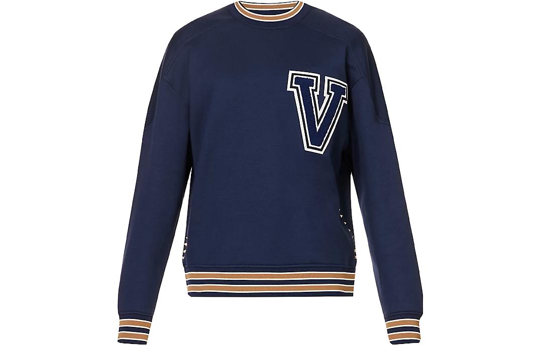 Valentino Blue Striped Crewneck Loose-Fit Long-Sleeve Sweatshirt 3V3MF26F9FTI02