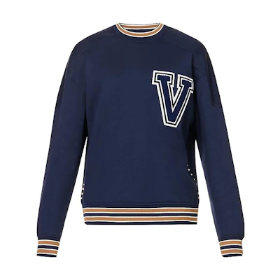 Valentino Blue Striped Crewneck Loose-Fit Long-Sleeve Sweatshirt 3V3MF26F9FTI02