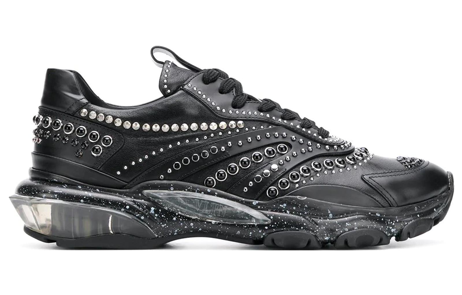 Order 華倫天奴 Bounce 牛皮 水鑽 鉚釘 低幫 運動休閒鞋 黑色