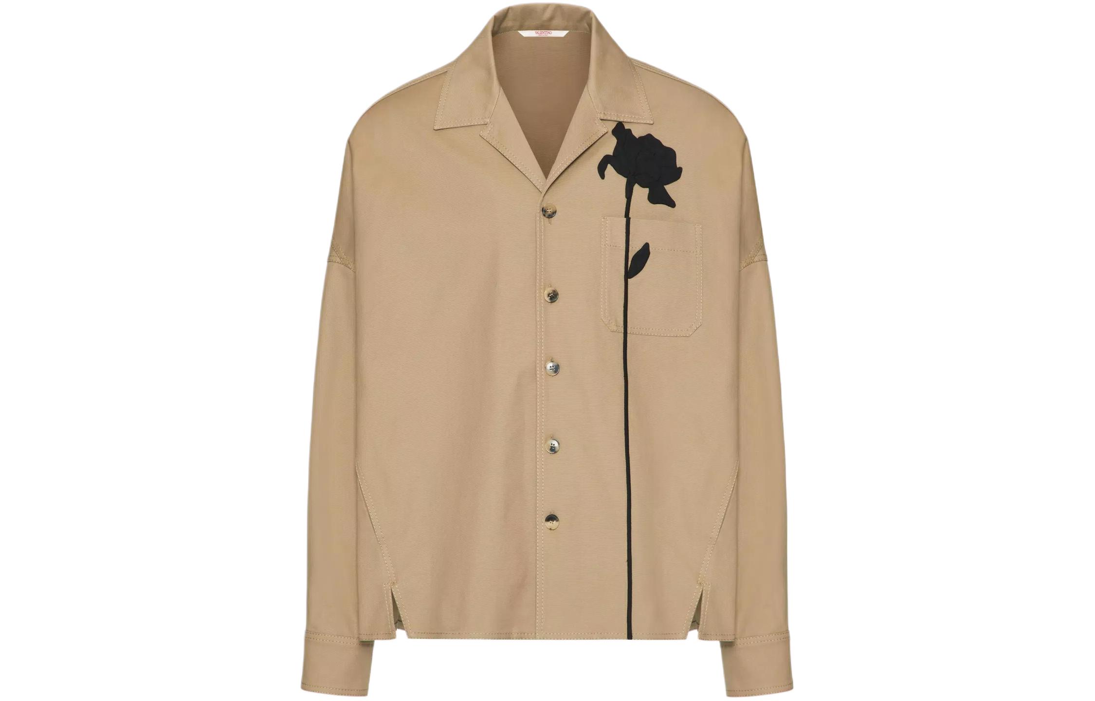 Valentino Brown Rose Embroidered Single-Breasted Long-Sleeve Jacket 4V0CJJ35A0V0BG