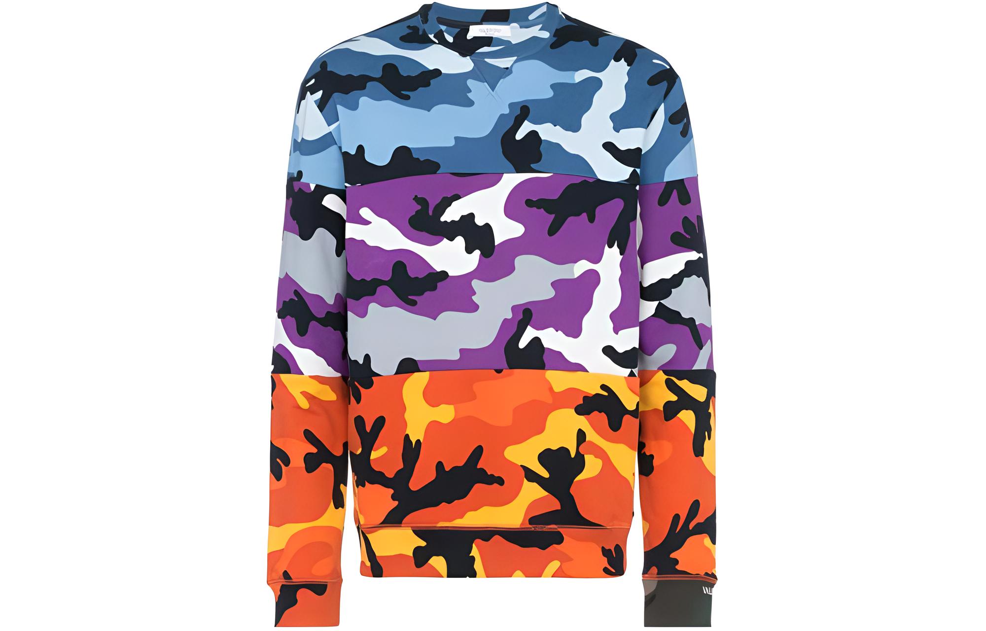 Valentino Camo Print Crewneck Loose Fit Long Sleeve Sweatshirt Multicolor Mens QV3MF11G3LY09T