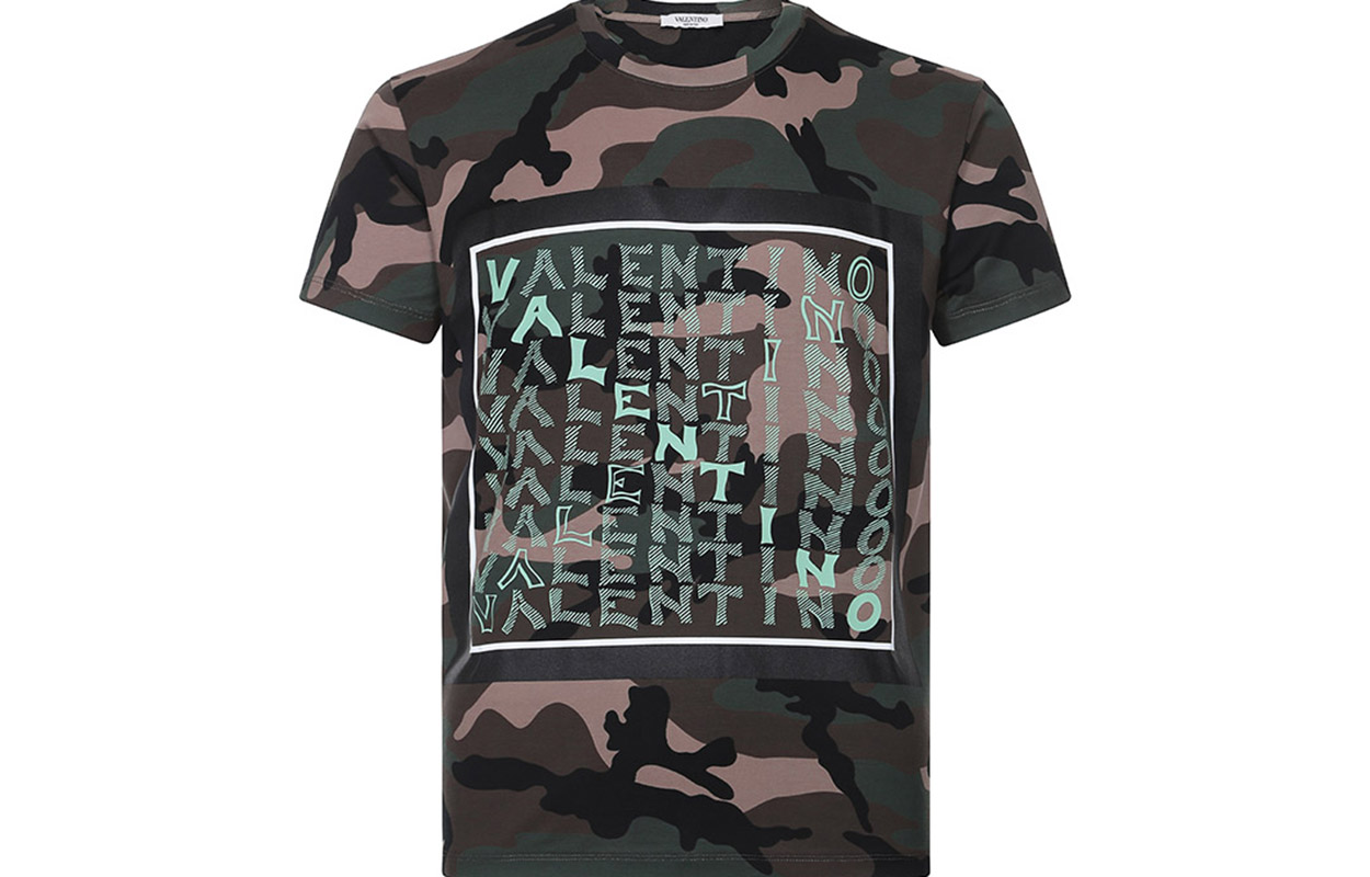 Valentino Camouflage Logo Print T-Shirt Army Green RV3MG01LSEGF00