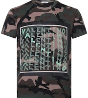 Valentino Camouflage Logo Print T-Shirt Army Green RV3MG01LSEGF00 Valentino Camouflage Logo Print T-Shirt Army Green RV3MG01LSEGF00