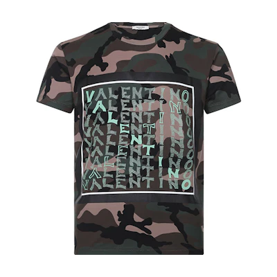 Valentino Camouflage Logo Print T-Shirt Army Green RV3MG01LSEGF00