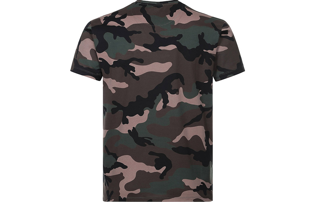 Lookbook 발렌티노 카무플라주 로고 프린트 티셔츠 아미 그린 RV3MG01LSEGF00