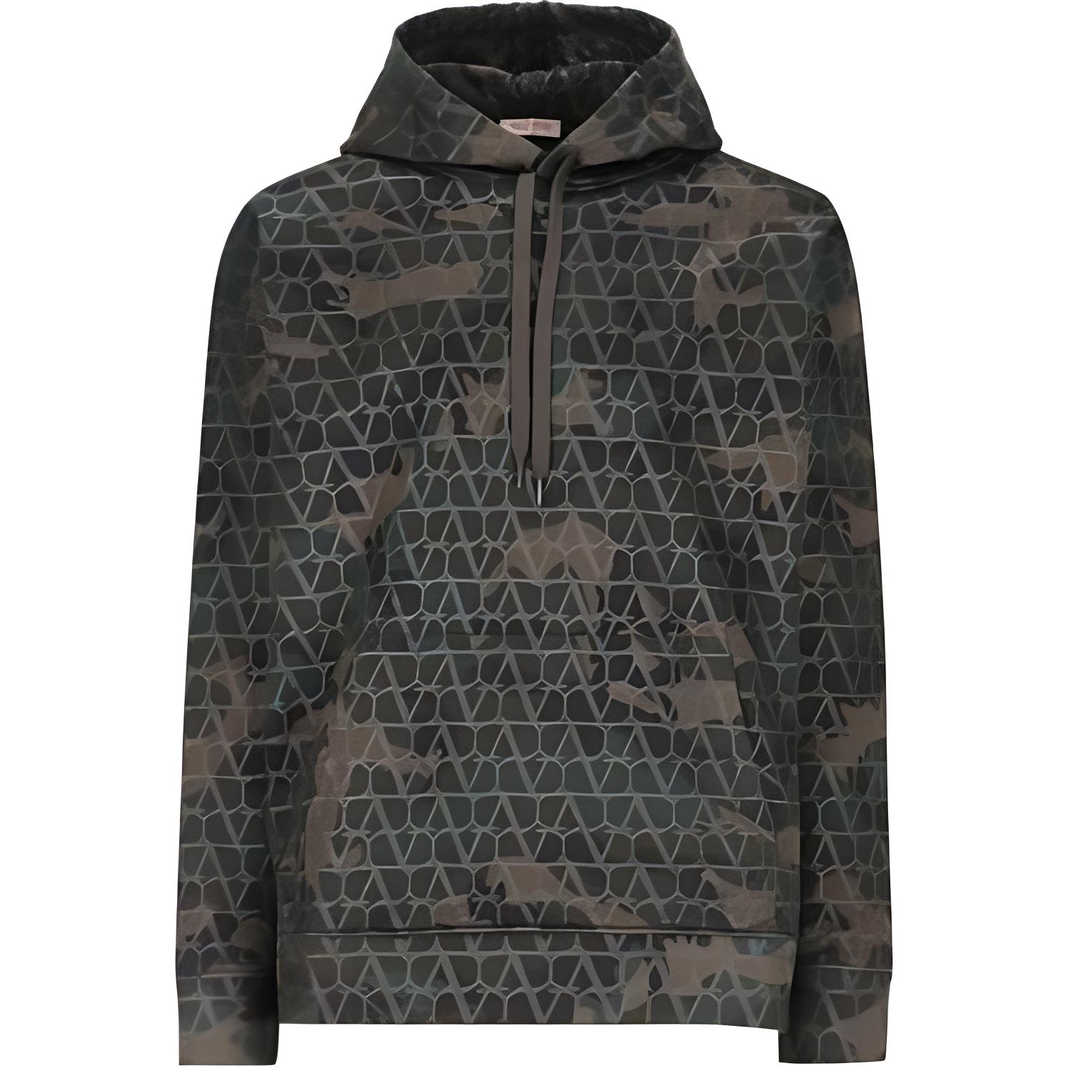 Valentino Camouflage Print Pullover Hoodie Camouflage Green 5V3MF25EABA-ZCX