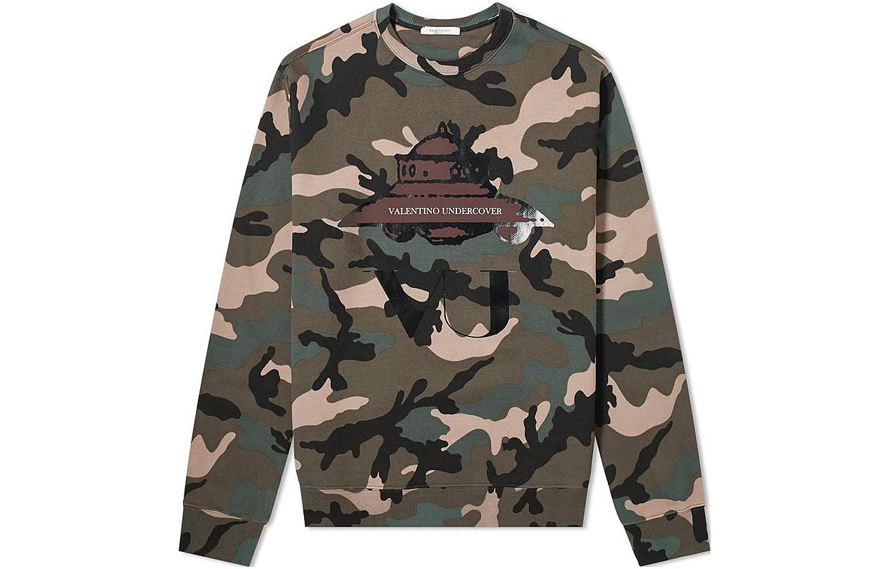 Valentino Camouflage UFO Print Pullover Sweatshirt Men’s Green Camo SV0MF07N-5R1-EK4