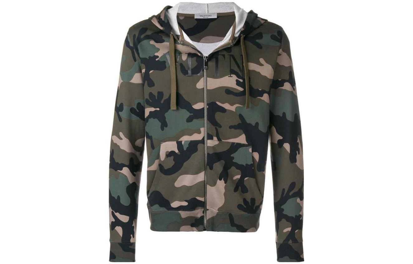 Valentino Camouflage Zip Hoodie Jacket Green Mens Casual Outwear QV3MF10W3LYF00