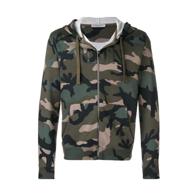 Valentino Camouflage Zip Hoodie Jacket Green Mens Casual Outwear QV3MF10W3LYF00