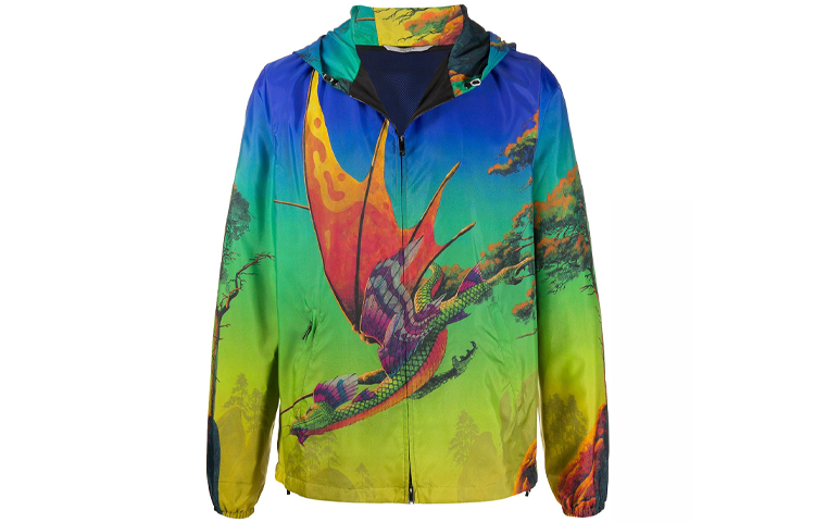 Valentino Cartoon Print Zip Hoodie Jacket Green TV0CI35568984M