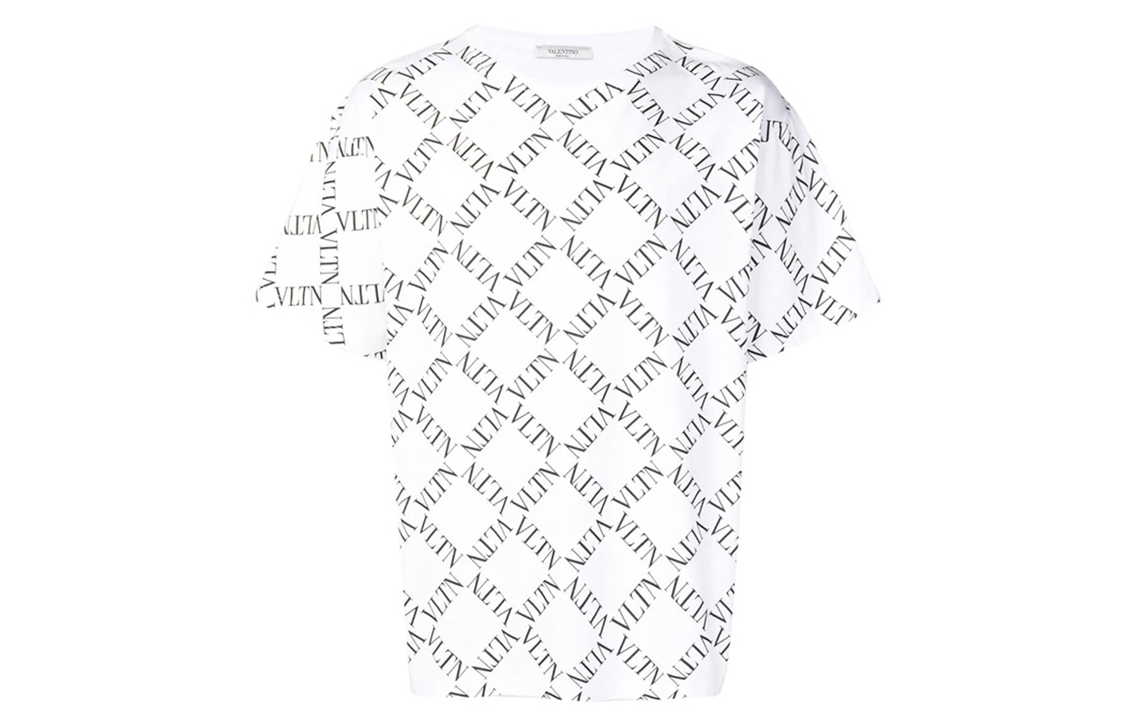 Valentino Classic Logo Print Cotton Crewneck Short Sleeve T-Shirt Men White. RV0MG01UUVCA01