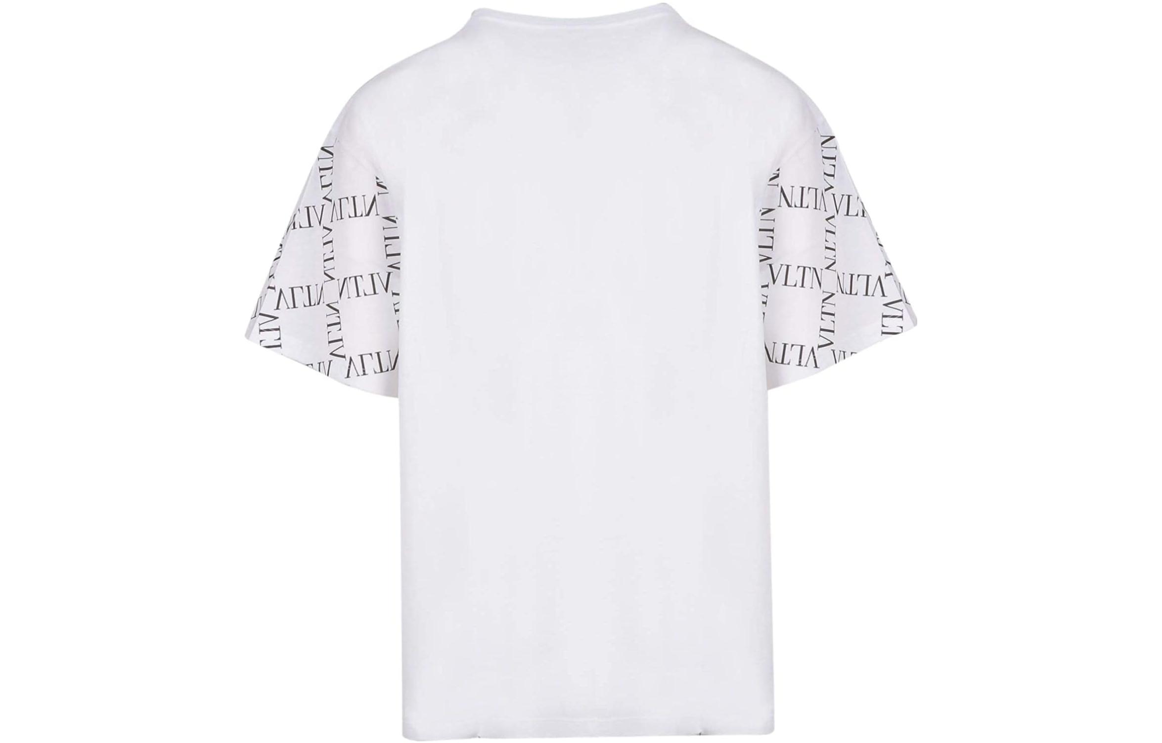 Lookbook Valentino Kaos Pria Putih Logo Klasik Katun Lengan Pendek Crewneck. RV0MG01UUVCA01