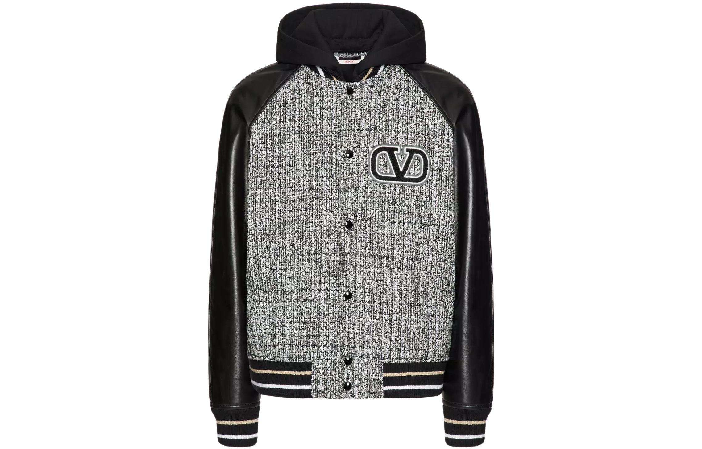 Valentino Colorblock Logo Embroidered Hoodie Jacket Black/Grey VCIM65924-A01